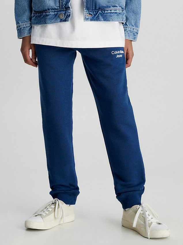 blue spodnie dresowe z bawełny frotte dla boys - calvin klein jeans