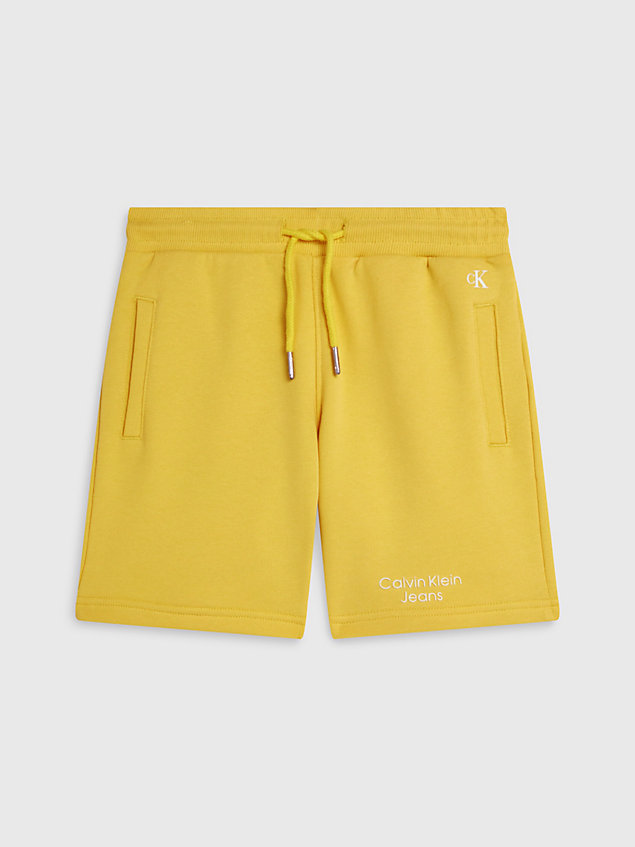 yellow slim korte joggingbroek met logo voor jongens - calvin klein jeans