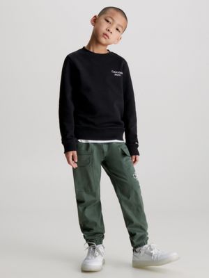 black cotton terry sweatshirt for boys calvin klein jeans