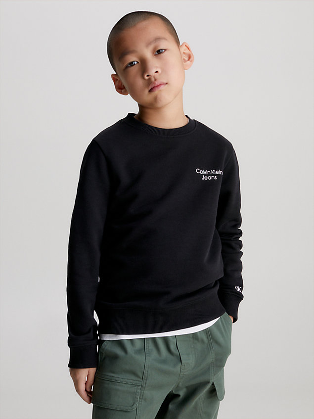 black cotton terry sweatshirt for boys calvin klein jeans