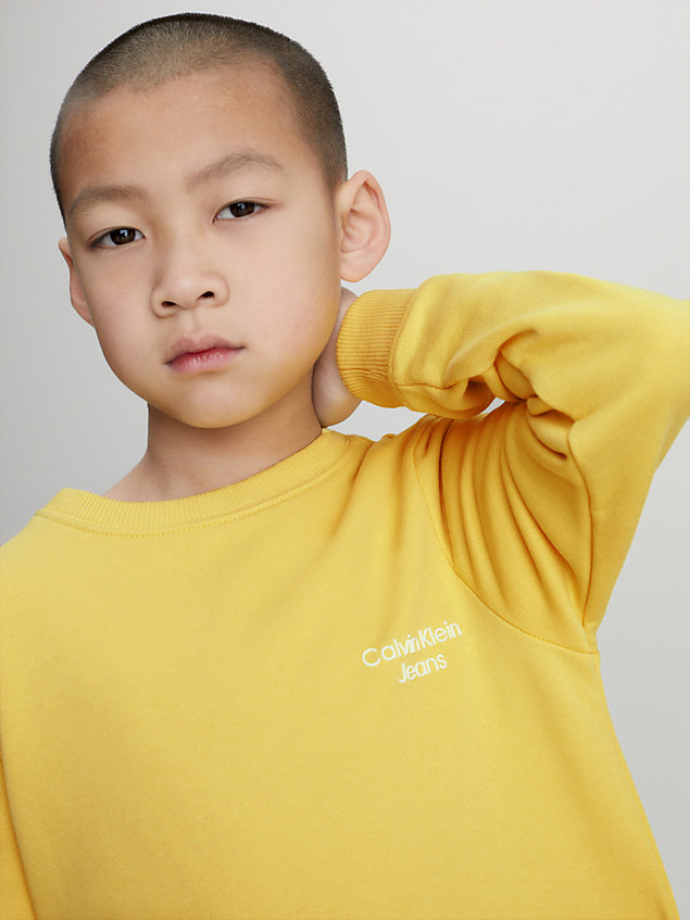 yellow cotton terry sweatshirt for boys calvin klein jeans