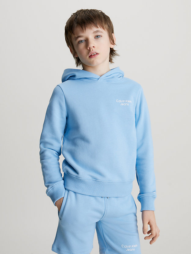dusk blue cotton terry logo hoodie for boys calvin klein jeans