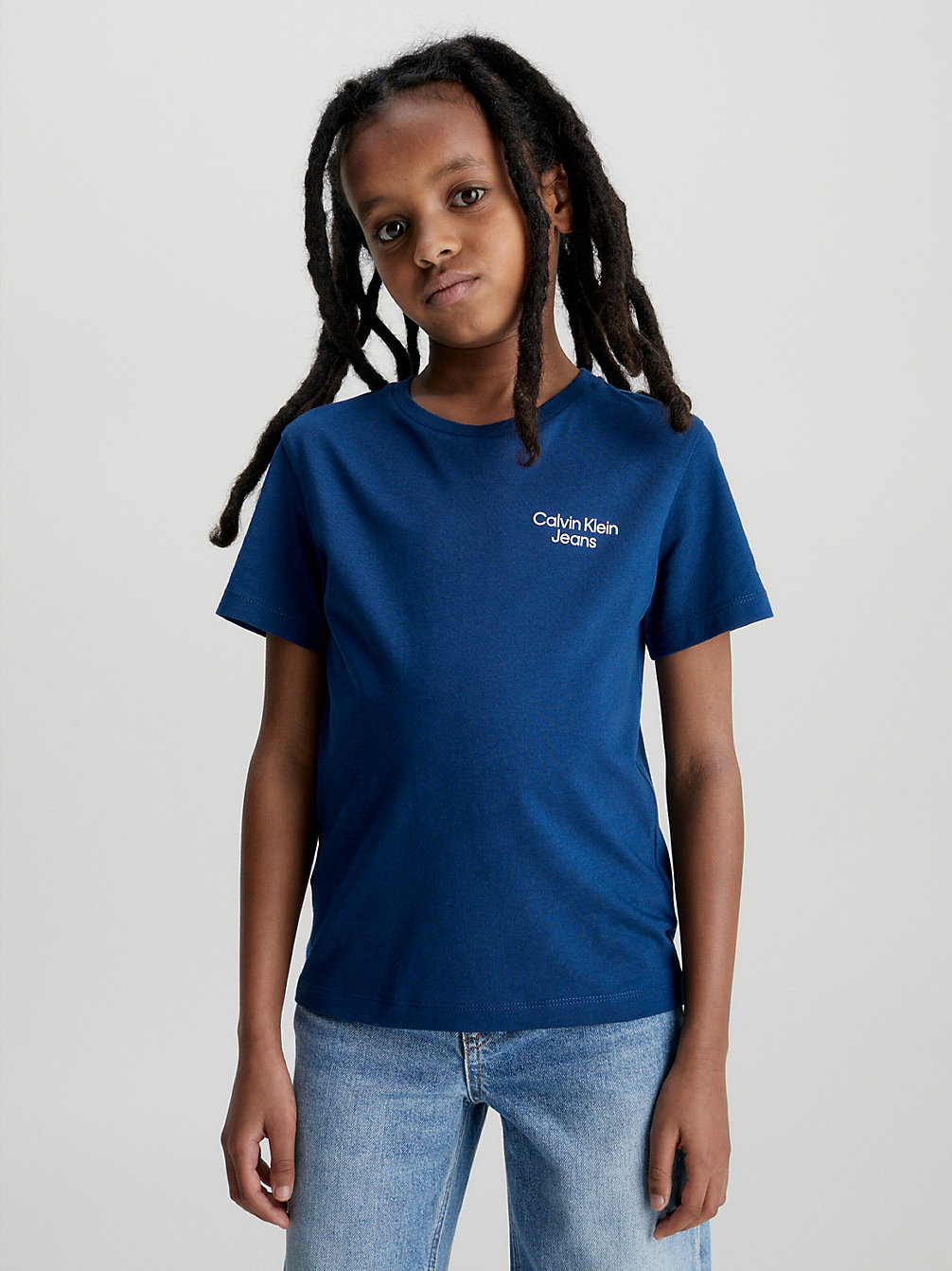 T-Shirt In Cotone Biologico Con Logo > TWILIGHT INDIGO > undefined bambino > Calvin Klein