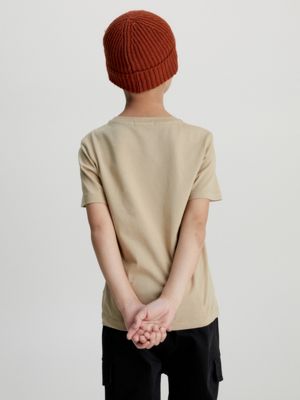 beige cotton t-shirt for boys calvin klein jeans