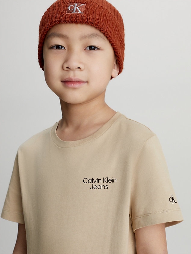 beige cotton t-shirt for boys calvin klein jeans