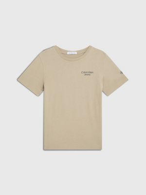 beige cotton t-shirt for boys calvin klein jeans