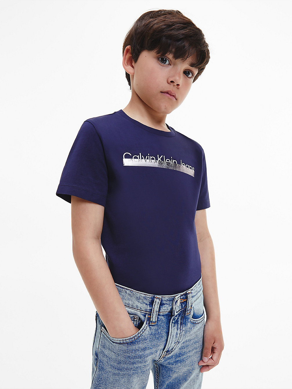 PEACOAT Organic Cotton Metallic Logo T-Shirt undefined boys Calvin Klein