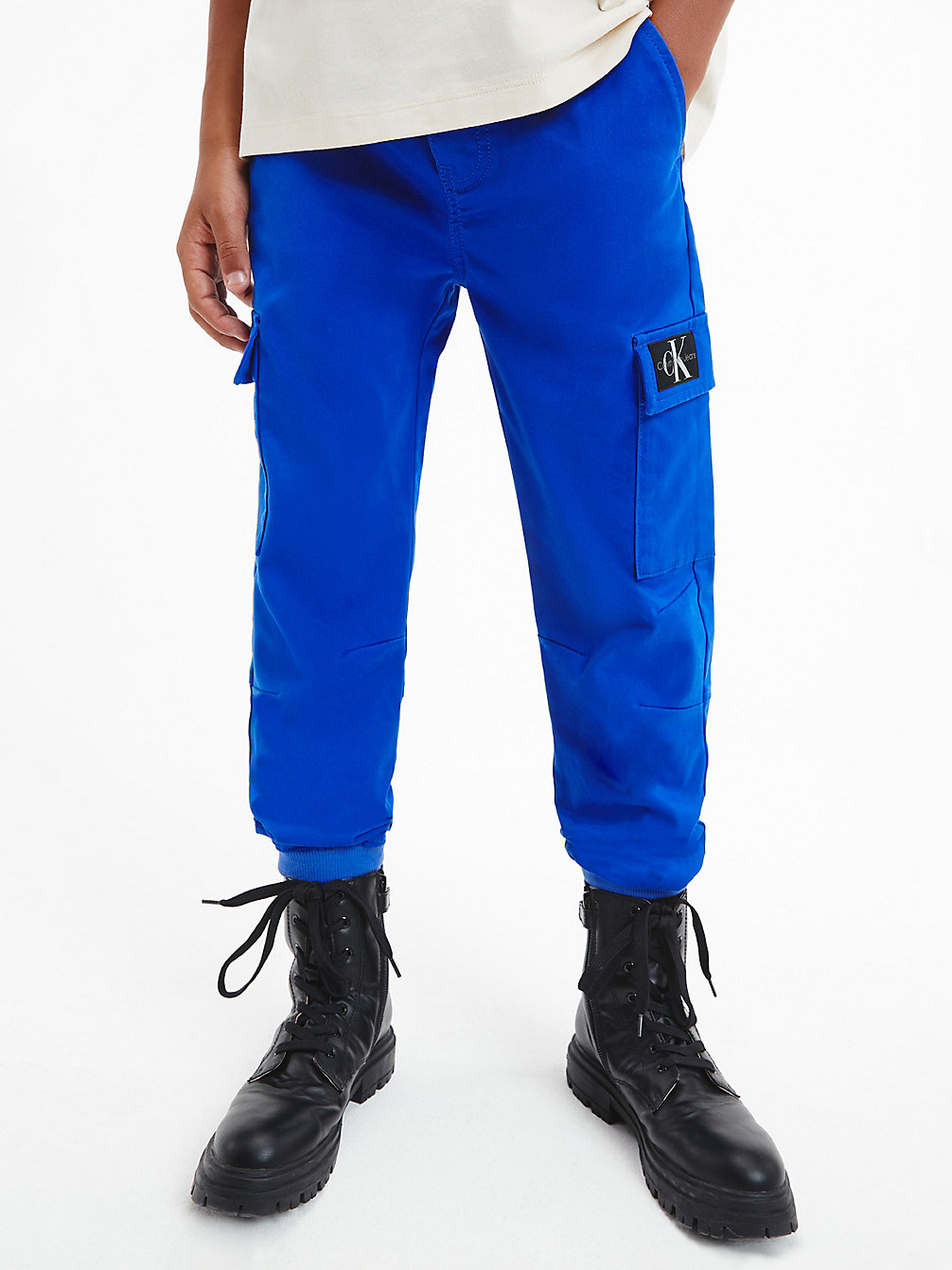ULTRA BLUE Satin Stretch Cargo Trousers undefined boys Calvin Klein