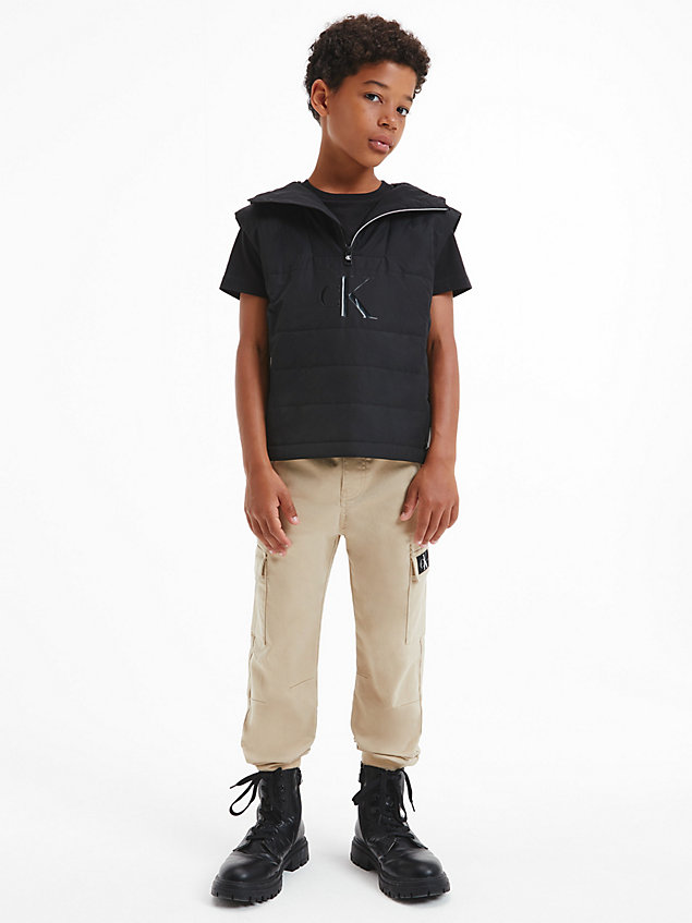 beige satin stretch cargo trousers for boys calvin klein jeans