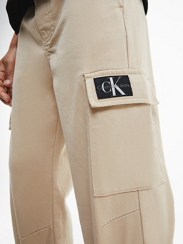 beige satin stretch cargo trousers for boys calvin klein jeans