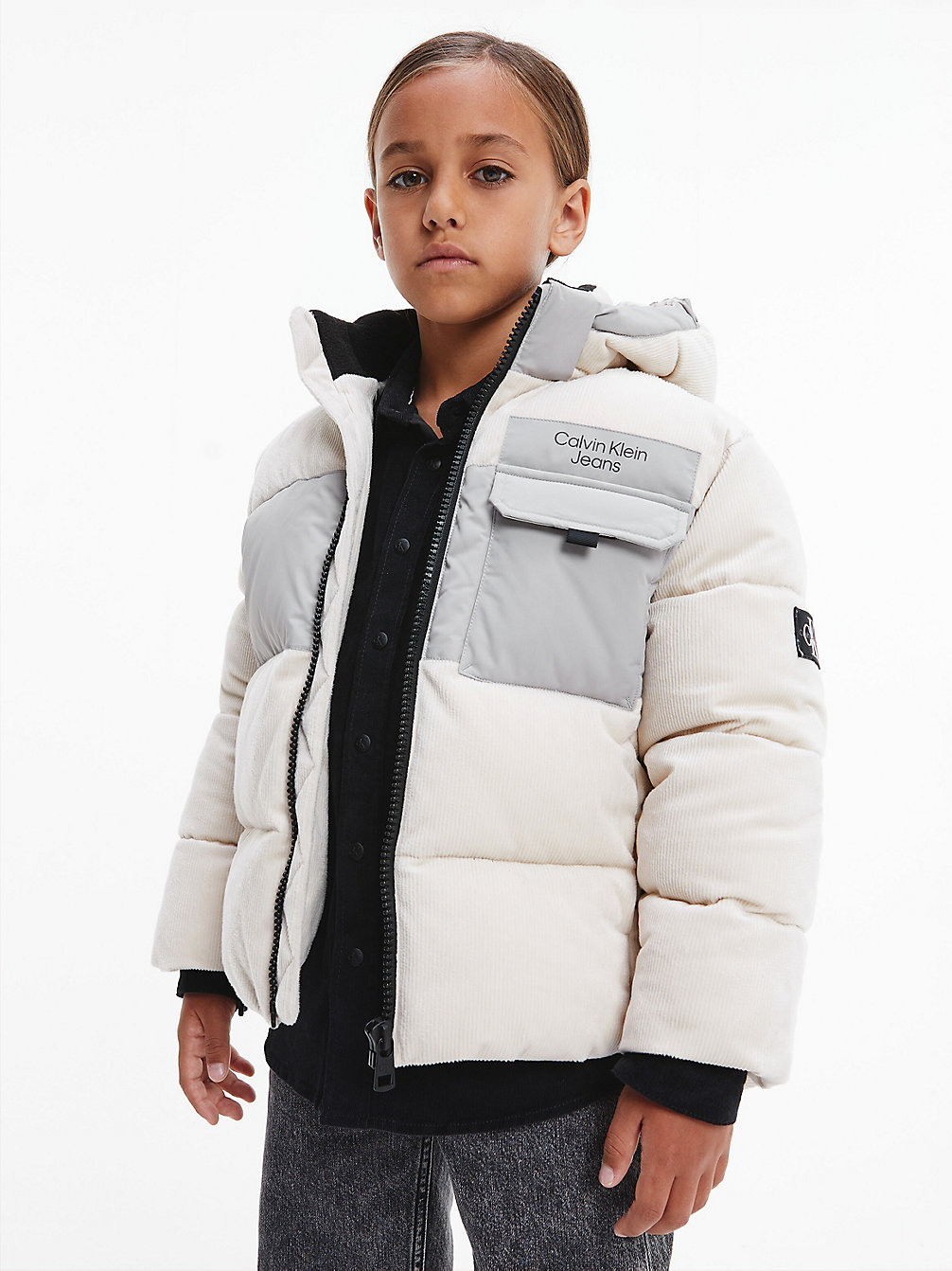 STONE GREY Corduroy Puffer Jacket undefined boys Calvin Klein
