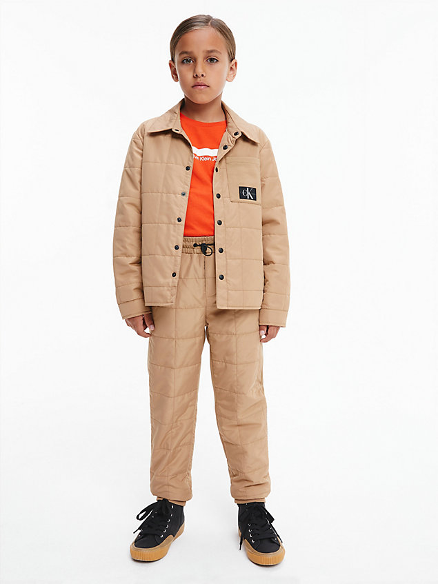 brown recycled polyester quilted overshirt for boys calvin klein jeans