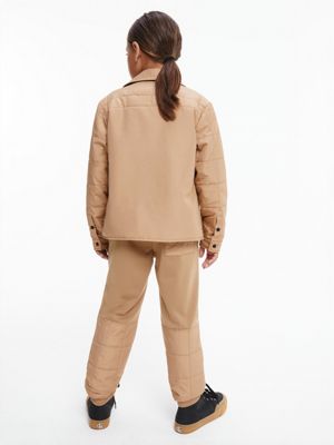 brown recycled polyester quilted overshirt for boys calvin klein jeans