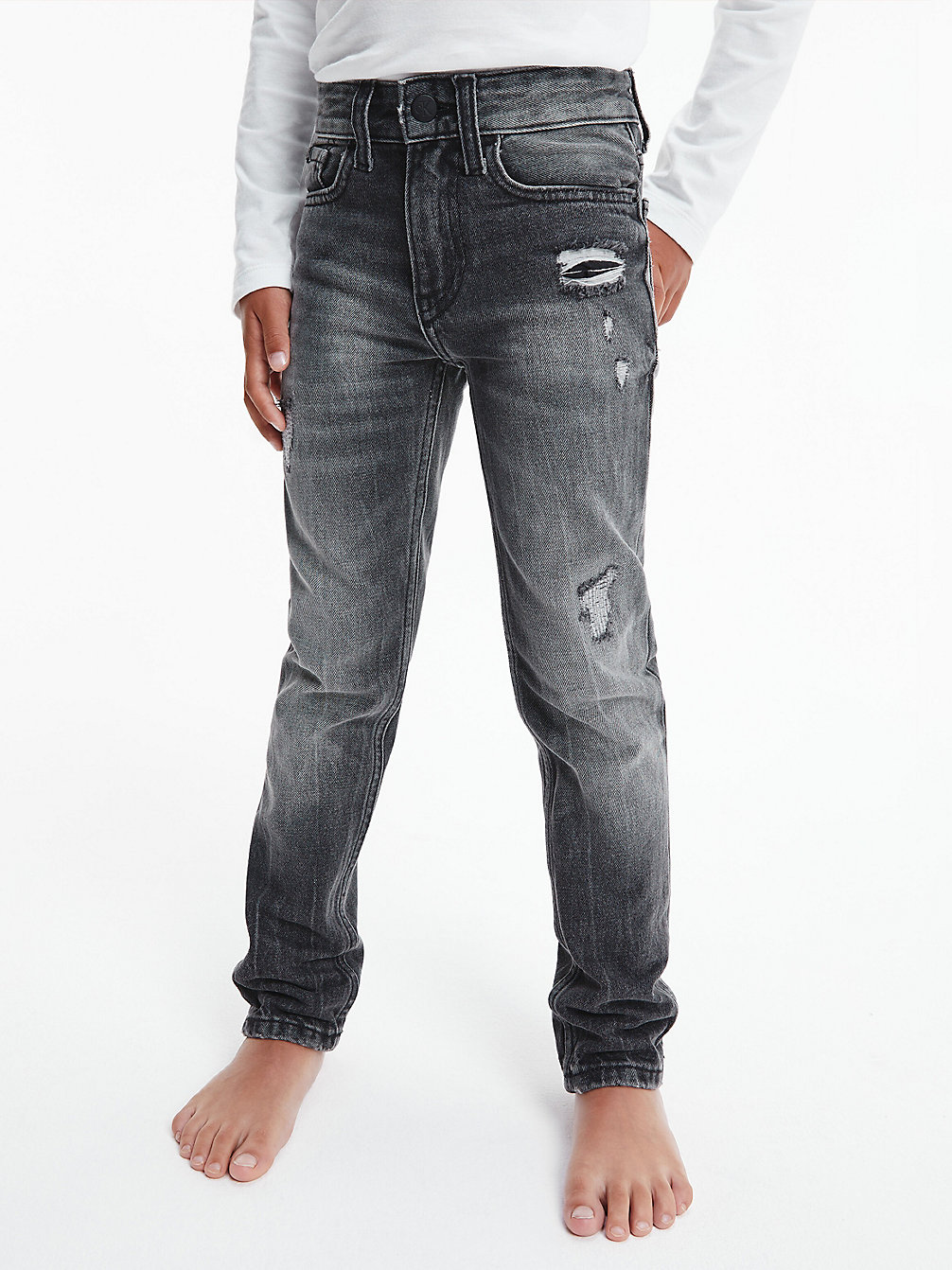 WASHED GREY DESTRUCTED > Mid Rise Slim Jeans > undefined jongens - Calvin Klein
