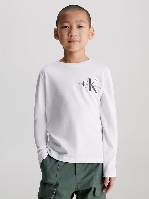 white logo t-shirt met lange mouwen voor boys - calvin klein jeans