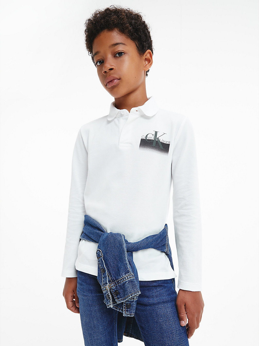 BRIGHT WHITE Long Sleeve Polo Shirt undefined boys Calvin Klein