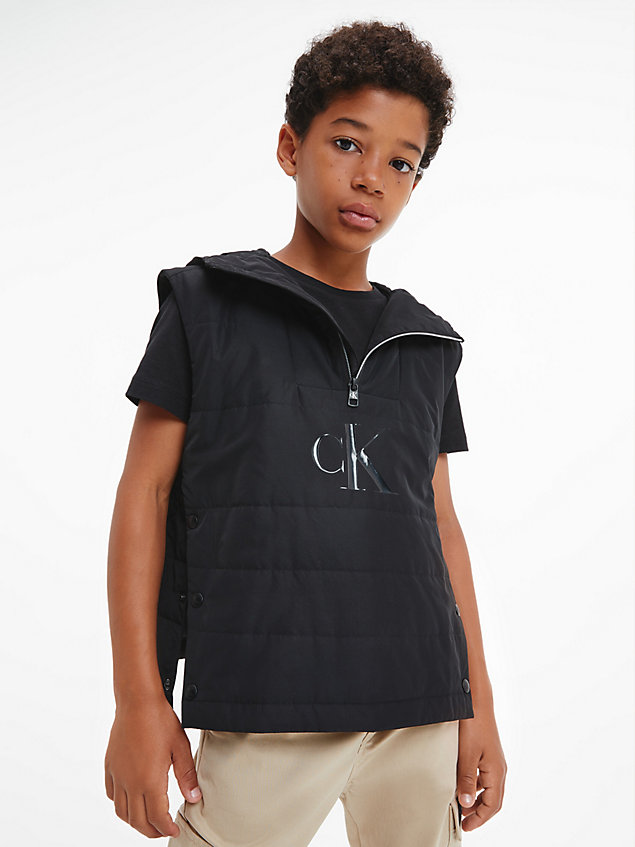 black convertible popover logo jacket for boys calvin klein jeans