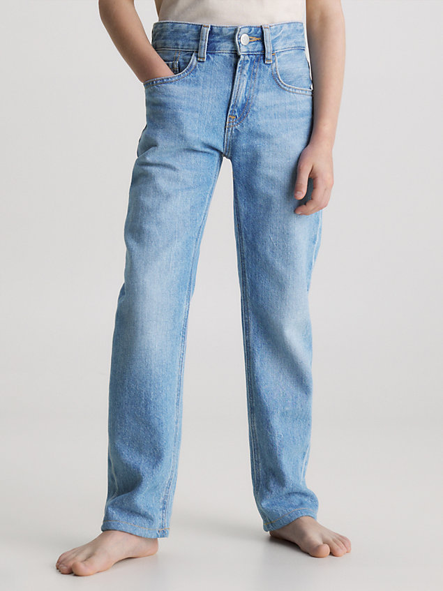 blue mid rise straight jeans voor boys - calvin klein jeans
