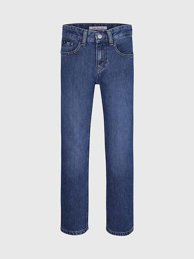 blue mid rise straight jeans voor jongens - calvin klein jeans