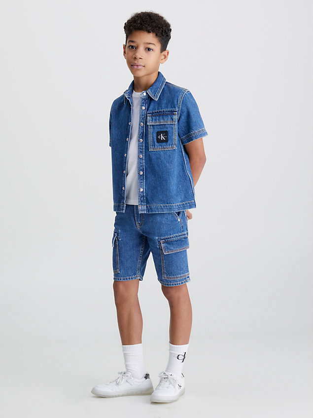 blue cargo-shorts aus denim für boys - calvin klein jeans
