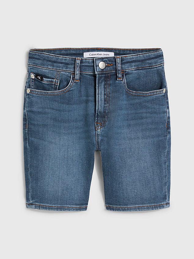 blue mid rise straight fit denim-shorts für jungen - calvin klein jeans