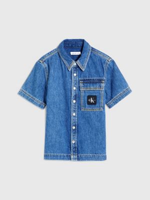 blue überhemd aus denim für jungen - calvin klein jeans