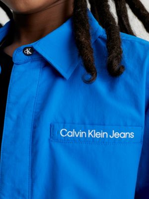 blue relaxed nylon shirt for boys calvin klein jeans