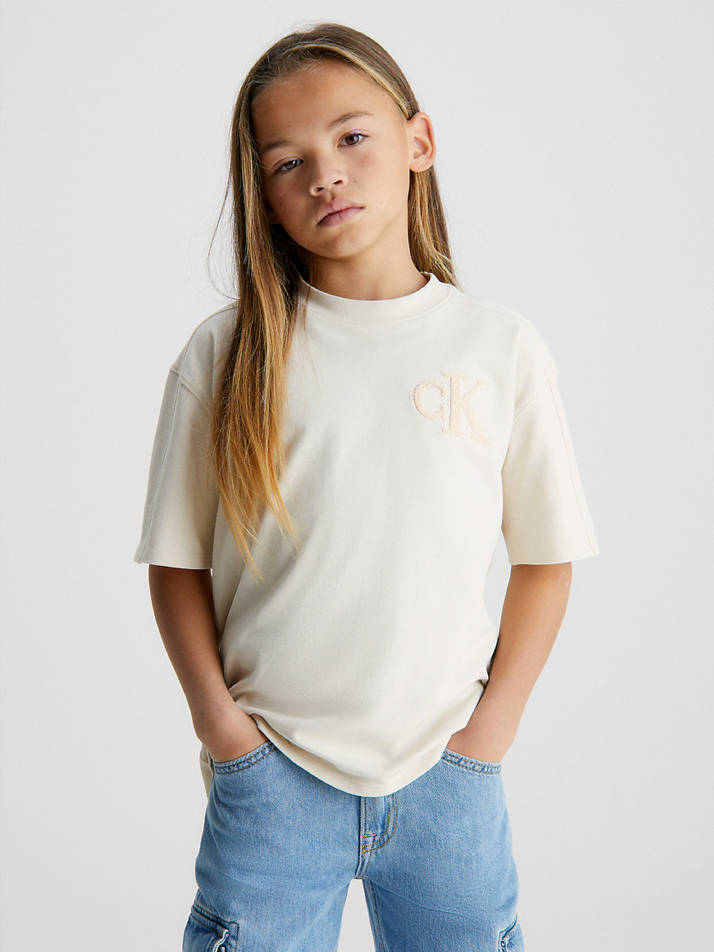 T-Shirt In Piqué > WHITECAP GRAY > undefined bambino > Calvin Klein