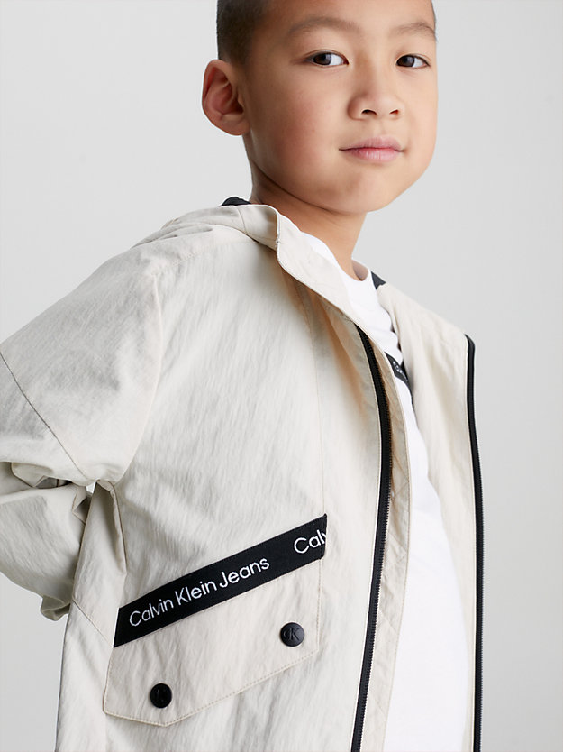 classic beige recycled nylon logo jacket for boys calvin klein jeans