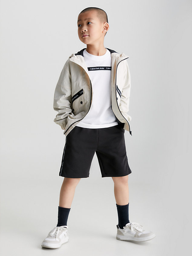 beige recycled nylon logo jacket for boys calvin klein jeans