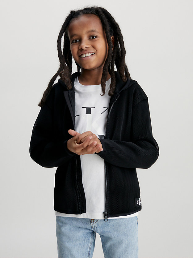 ck black relaxed mesh zip up hoodie for boys calvin klein jeans