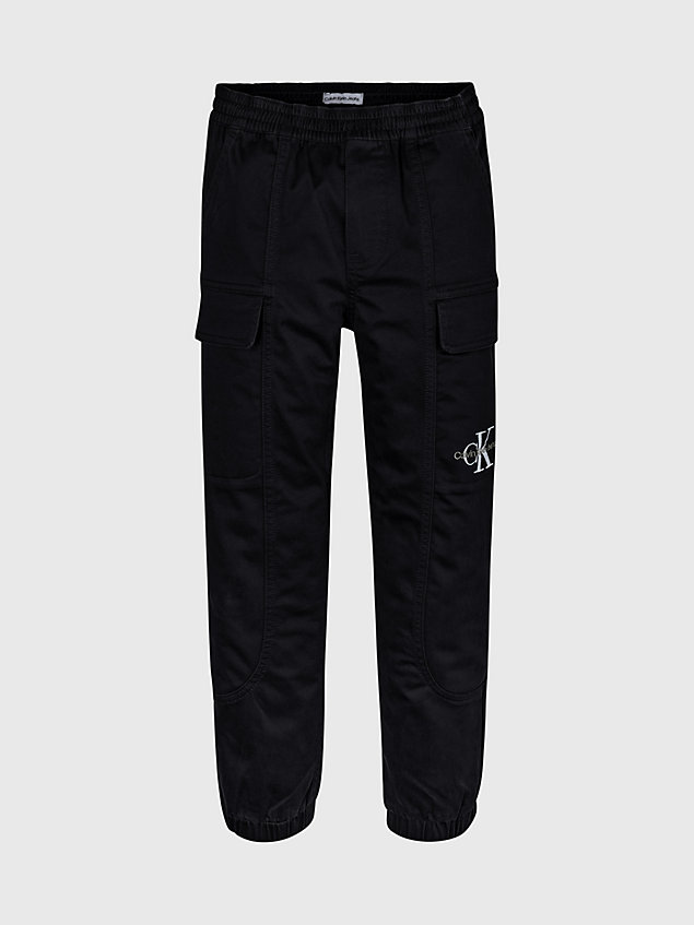 black sateen cargo trousers for boys calvin klein jeans