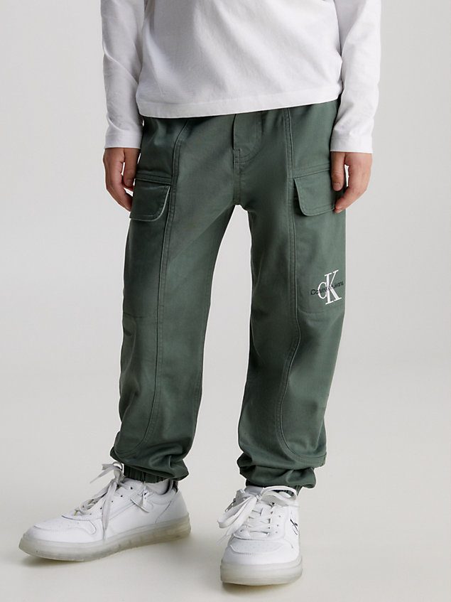 green sateen cargo trousers for boys calvin klein jeans