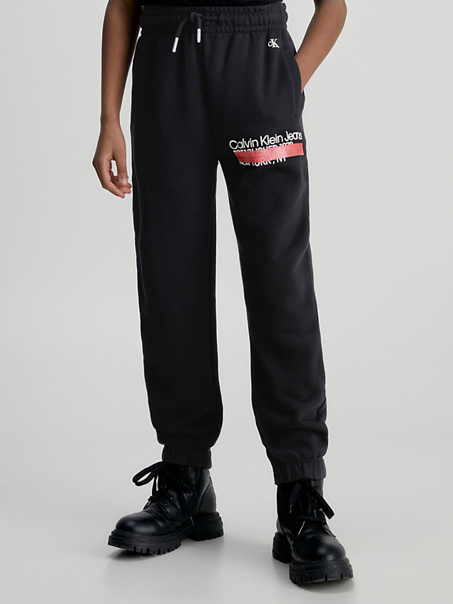 black swobodne spodnie dresowe z logo dla chłopcy - calvin klein jeans