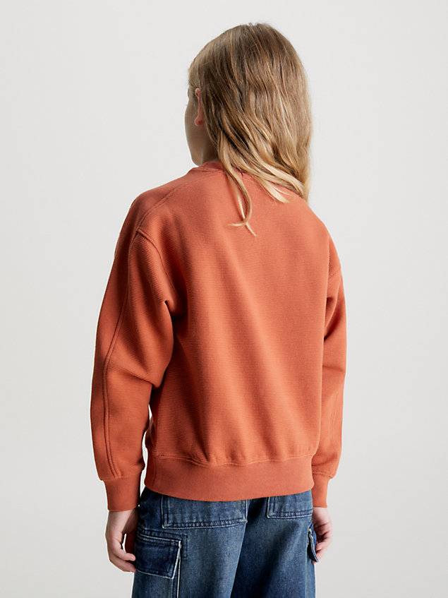 brown relaxed waffle knit sweatshirt for boys calvin klein jeans