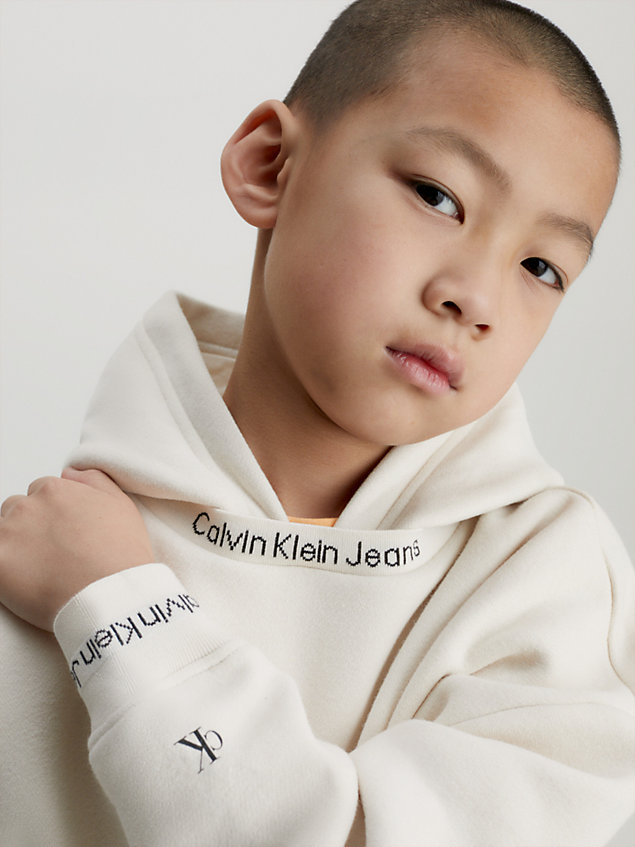 grey relaxed fleece logo hoodie for boys calvin klein jeans
