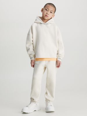 grey relaxed fleece logo hoodie for boys calvin klein jeans