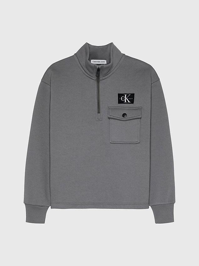 grey relaxed half zip fleece sweatshirt for boys calvin klein jeans