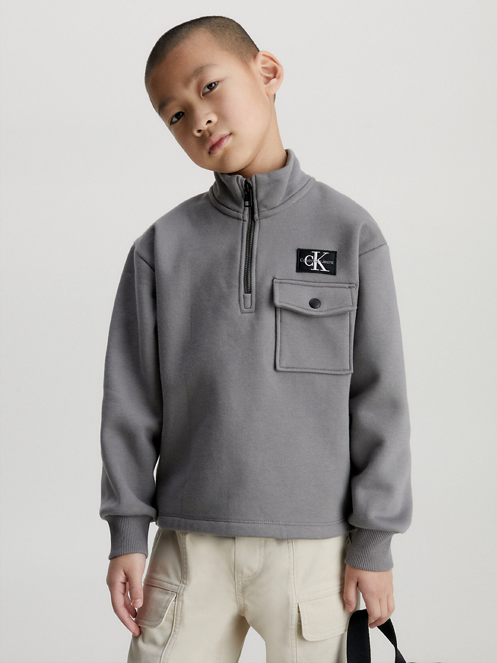 BRUSHED NICKEL > Relaxed Fleece Sweatshirt Met Halve Rits > undefined jongens - Calvin Klein