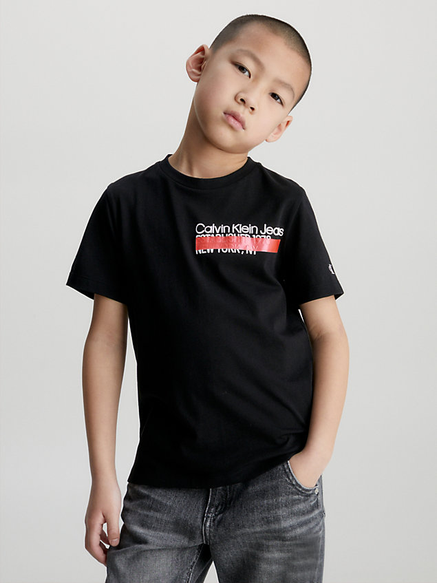 camiseta de algodón orgánico con logo black de nino calvin klein jeans