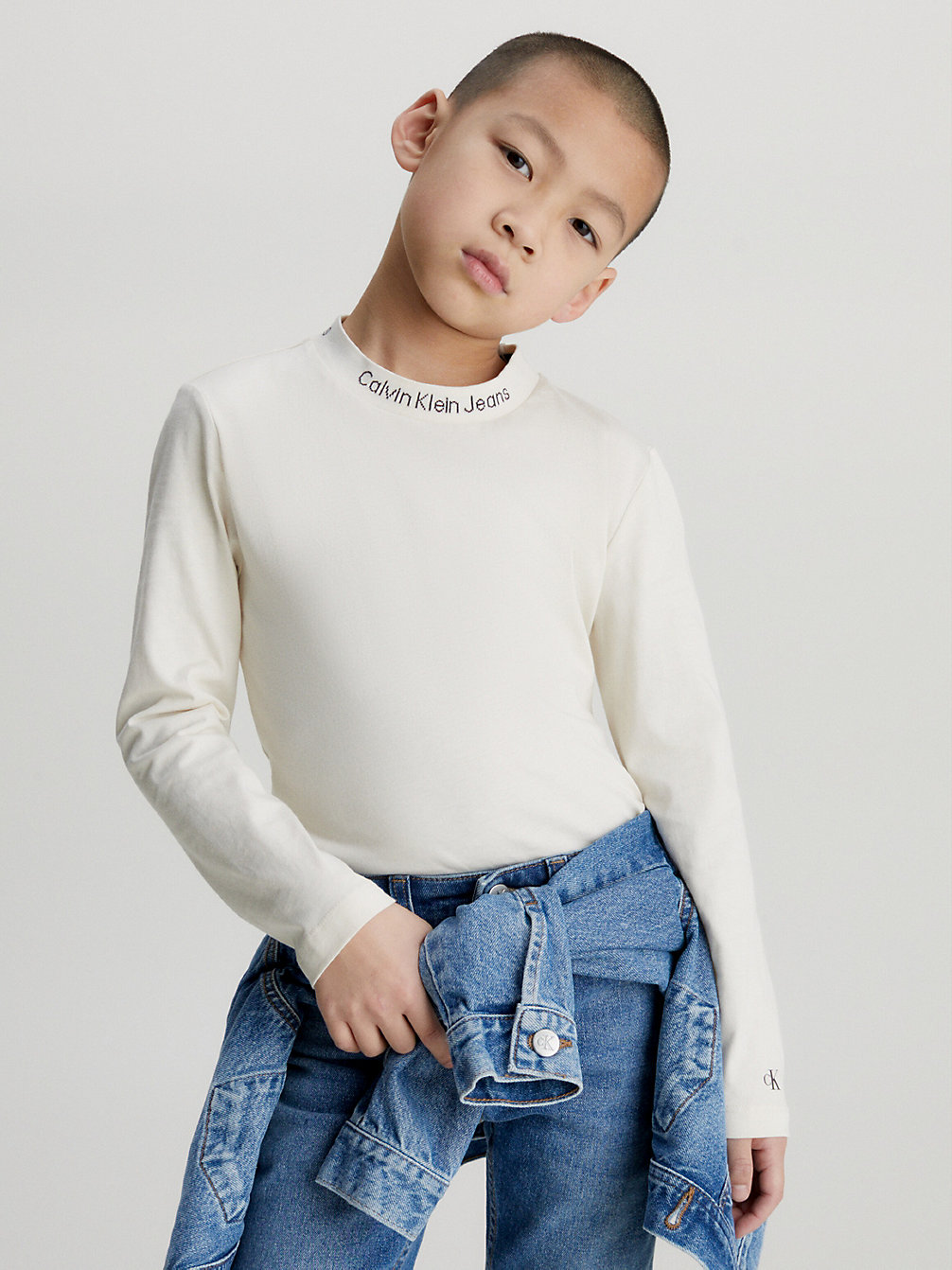 WHITECAP GRAY Long Sleeve Logo T-Shirt undefined boys Calvin Klein