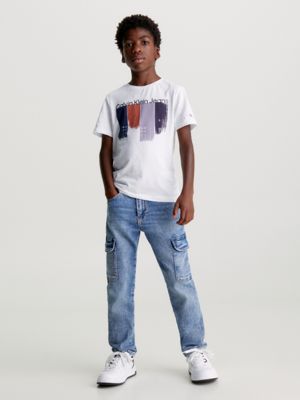 white brushstrokes printed t-shirt for boys calvin klein jeans