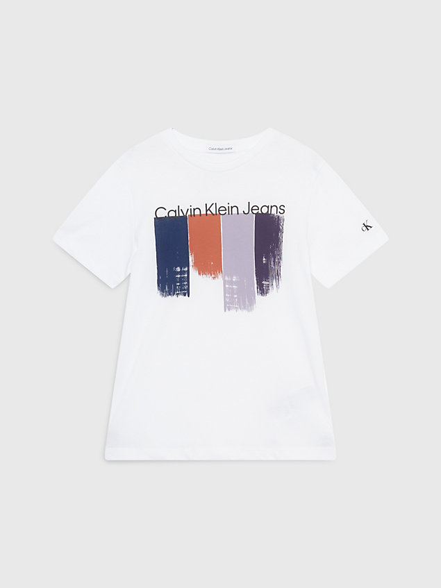 white brushstrokes printed t-shirt for boys calvin klein jeans