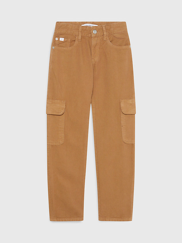 beige canvas mid rise straight jeans voor boys - calvin klein jeans