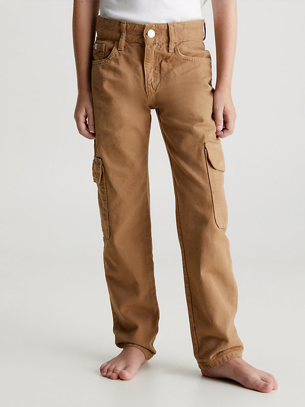 tan mid rise straight canvas jeans for boys calvin klein jeans