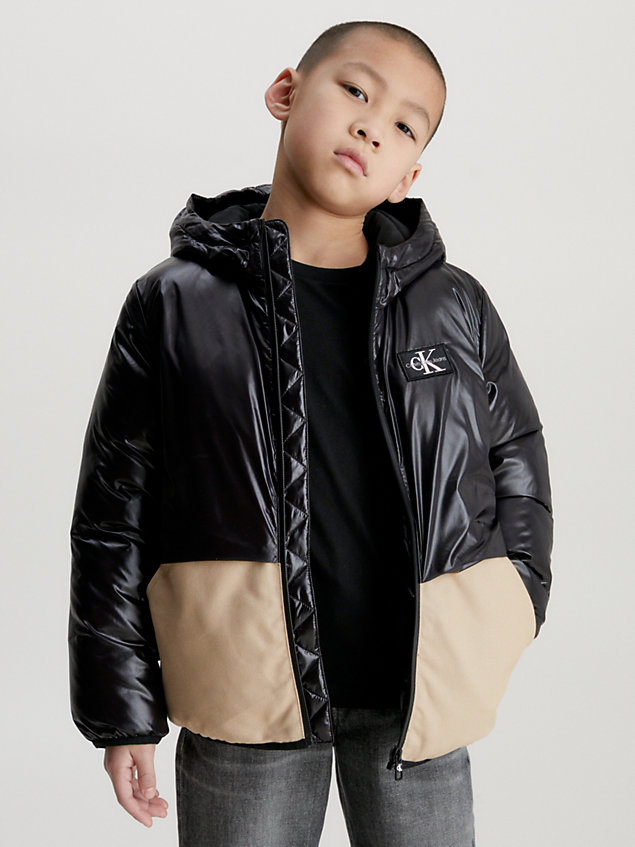 black relaxed colourblock puffer jacket for boys calvin klein jeans