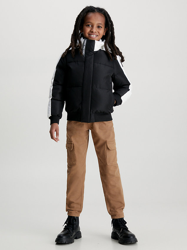 black boxy colourblock puffer jacket for boys calvin klein jeans