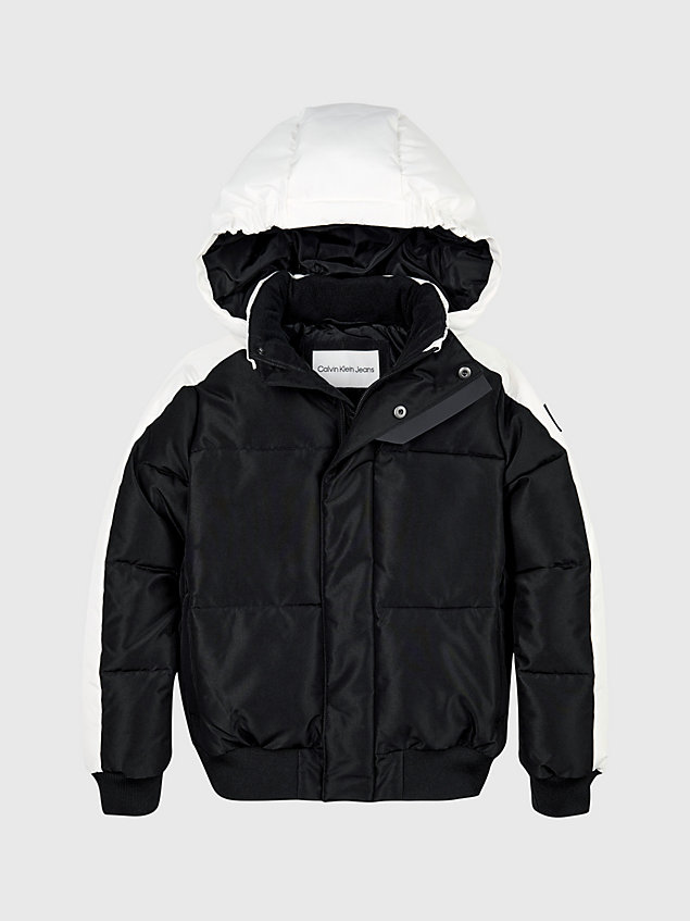 black boxy colourblock puffer jacket for boys calvin klein jeans