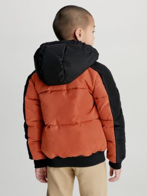 auburn / black boxy colourblock puffer jacket for boys calvin klein jeans