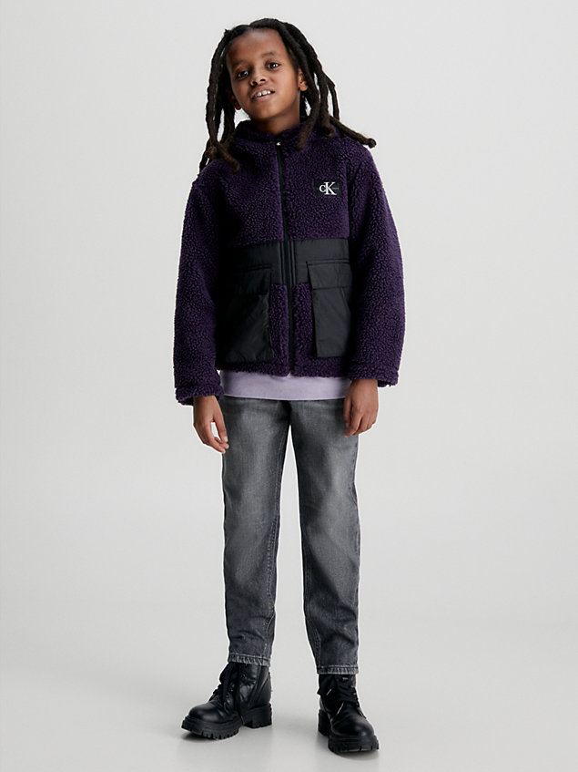 purple lässige teddy-jacke in blockfarben-design für jungen - calvin klein jeans